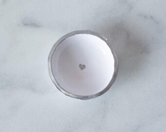 White Glitter and Silver Custom Ring Dish with heart, White Glitter Ring Dish with heart, Custom heart Ring Dish