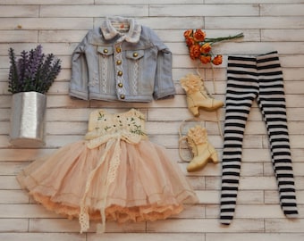 10% OFF Hand Made Shabby Chic Denim Jacket and Old Dress with Socks A64 A65