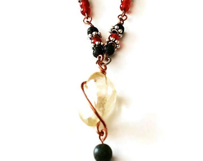 Citrine, Turquoise, Carnelian, Agate and Jasper Gemstone Necklace with Copper & Silver