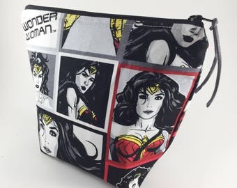 Wonder Woman zipper pouch - large make up bag - Super Hero zipper bag