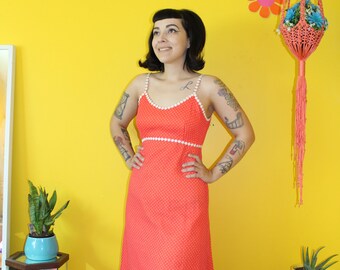 Vintage 1970's Red polka dot maxi dress