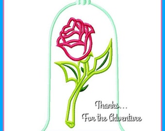 Belle Enchanted Rose Glass Cloche Beauty and the Beast Applique Digital Embroidery Machine Design File 4x4 5x7 6x10 (optional clear layer)