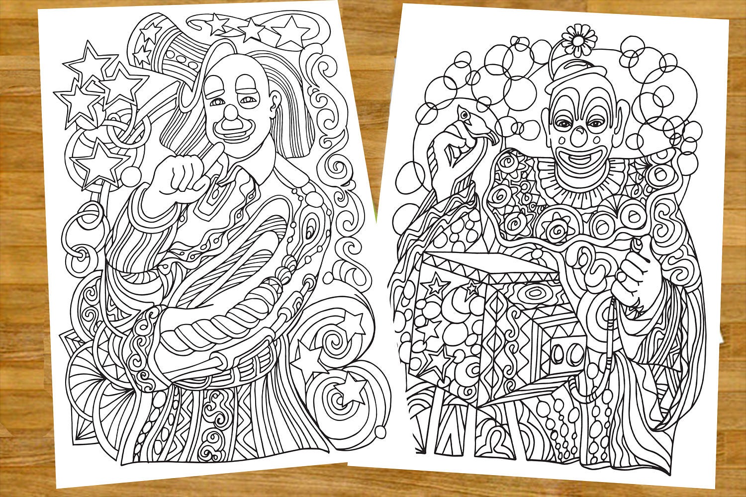 2 pc Clowns colouring page_ Instant Downloads
