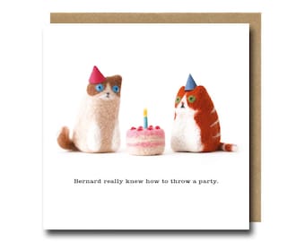 Cat Birthday Card, Funny Cat Card, Cute Cat Card, Birthday Cat Card, Party Cat Card, Cat Party Card, Ragdoll Cat Card, Needle Felted Cats