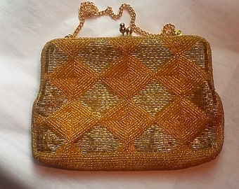 Vintage Gold Beaded Evening Bag, Richere by Walborg, c1960, Japan