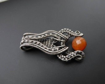 Aventurine pendant, wire wrapped pendant, gemstone jewelry, autumn pendant, silver pendant, silver jewellery, orange aventurine,
