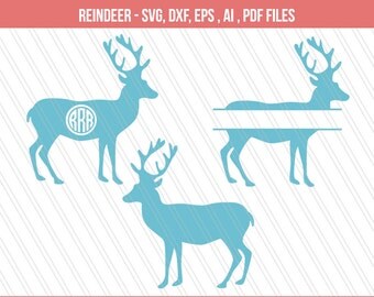 Deer SVG File, Dxf, Reindeer clipart, monogram, Split Deer , Christmas clipart, Instant Download, SVG, AI, Eps, Pdf