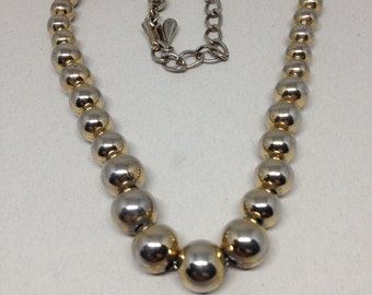 Silver Beaded Necklace, Signed Monet