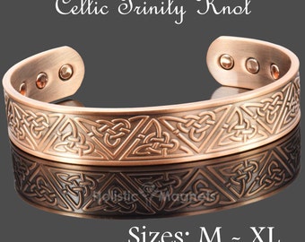 Mens Womens Copper Bracelet | Pure Copper Unisex Bangle with 6 Powerful Magnets | Copper arthirtis bracelets men women - Celtic Trinity Knot