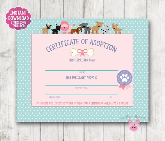 Puppy Certificate Adoption Certificate Puppy Adoption