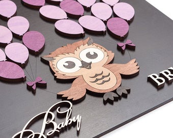 Baby Shower Guest Book Alternative Owl Baby Shower Guestbook Baby Boy Shower Guest Book Baby Shower sign in 3D guest book - CUSTOM COLORS