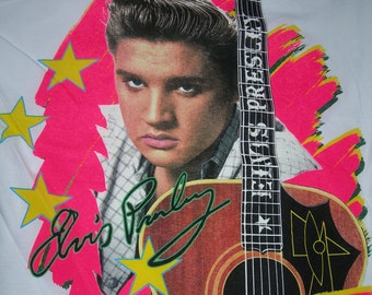 Elvis Presley the King vintage white t shirt with guitar in size large or x-large made in the USA
