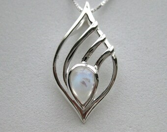 Moonstone Tear Drop Sterling Silver Necklace, Gemstone, Birthstone, Pear Drop, Tear Drop, Unique Pendant, 925 Sterling Silver, Modern