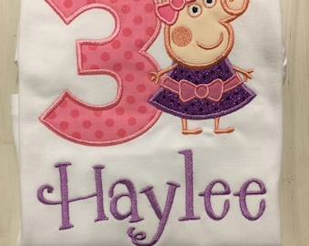 Peppa Pig Birthday Shirt // Peppa Pig Shirt // Girl Birthday Shirt // Monogrammed Birthday Shirt // Peppa Pig 1st First 2nd Second