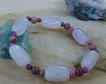 Rose Quartz and Rhodonite Stone Bracelet