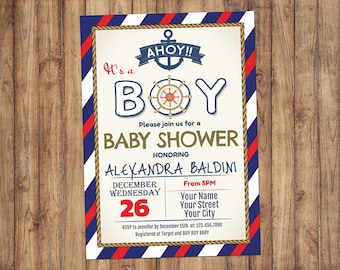 Baby Shower Invitation Boy, Nautical Baby Shower Invitations, Nautical Anchor Shower, Baby Shower Invitation Boy, Ahoy Its A Boy Baby Shower