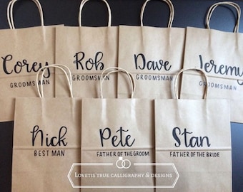 Personalized Gift Bags, Bridesmaid Bags, Kraft bags, Thank You, Welcome, Wedding, Gift Bags, Party Bags, Handmade, Hand Lettering