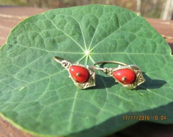 Antique Art Nouveau 10k Gold Coral Earrings from Germany