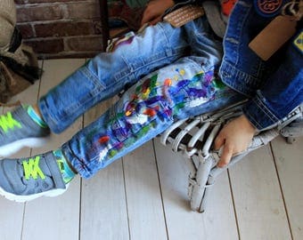 Jeans Boyfriend Jeans in the spray Blots on jeans Spray paint Paint Splatter Jeans festival clothing Hand Painted Paint splash Pop art jeans