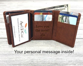 Trifold Wallet * Monogrammed wallet • Personalized Valentines Gift • Men's wallet • Birthday gift for man Personalized wallet Toffee** 7133