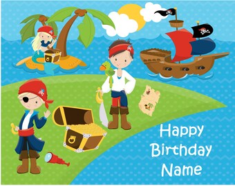 Pirate Edible Cake, Cupcake, Cookie Topper, Cookie Party Favor Toppers, With Free Personalized Message, Pirate Birthday Party,