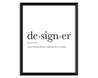 Designer definition, dictionary art print, dictionary art, office decor, minimalist poster, funny definition, poster, quotes, designer gifts