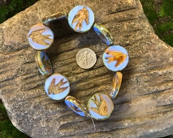 Periwinkle & Pink Czech Glass Bird Strand