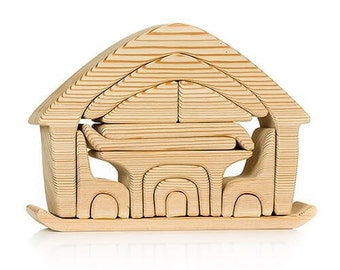 House with furniture - Wooden toys, Developmental toys, Montessori toys, Waldorf toys, Tactile toys, Unpainted toys, Wooden furniture