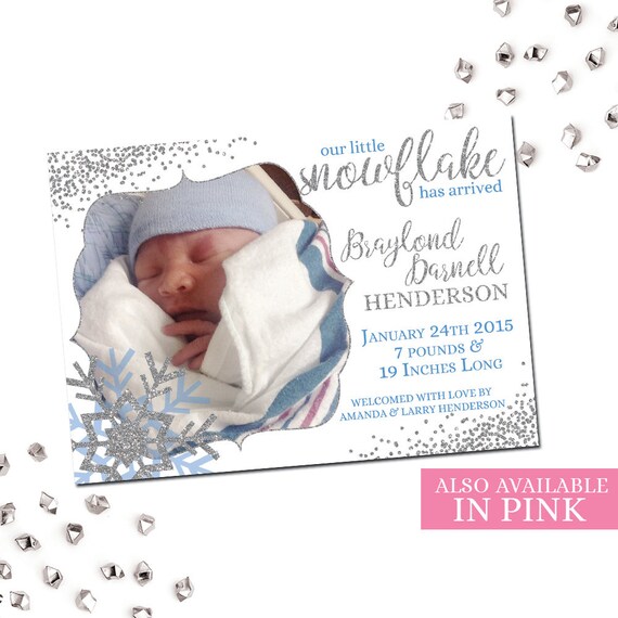 Winter Birth Announcement Snowflake Birth Announcement Photo