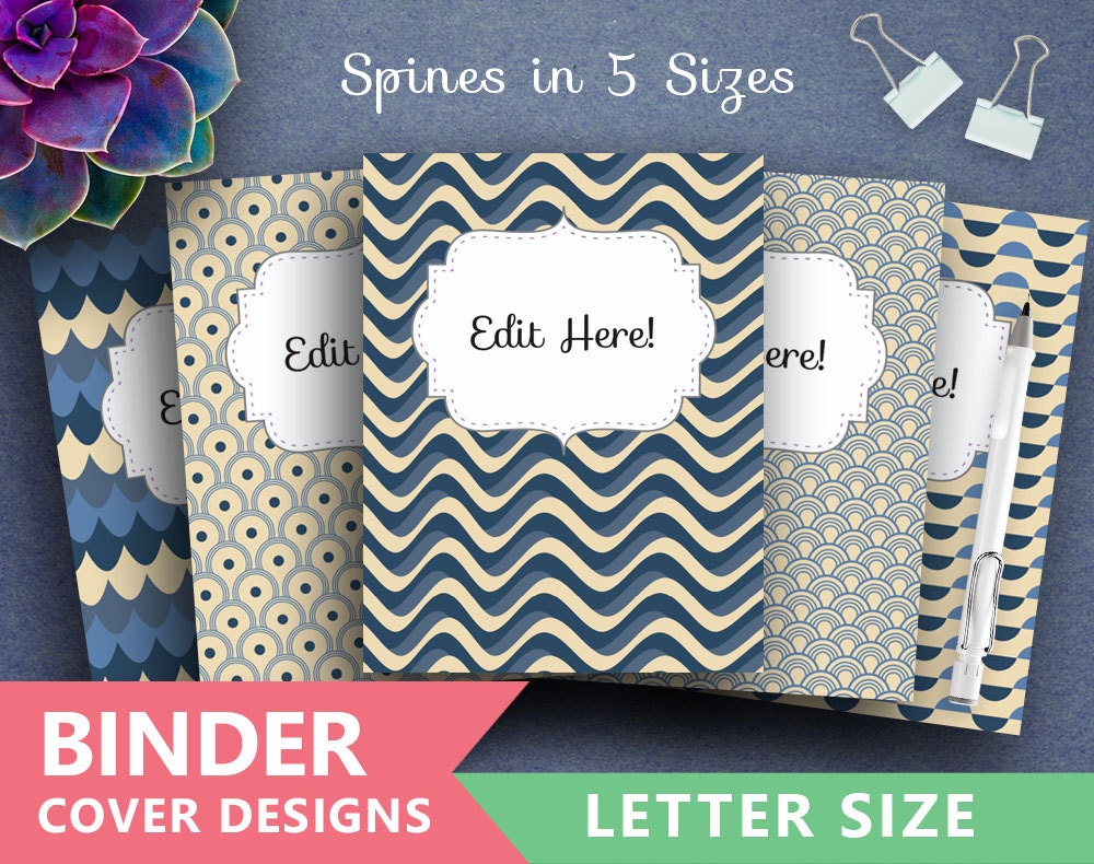 Binder Cover Printable VINTAGE BLUE WAVES Print