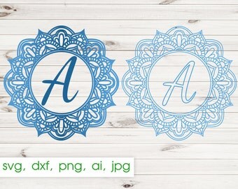 Mandala monogram SVG - Monogram frame - Monogram alphabet - svg dxf png ai jpg - Commercial use ok - Printable/digital file