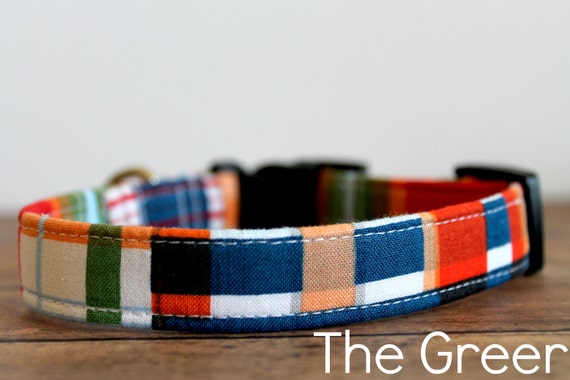 Plaid Dog Collar, Modern Dog Collar, Trendy Dog Collar, Madras, Boy Dog Collar, Buckle Dog Collar "The Greer"