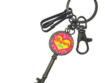 Valentine Keychain great gift dear antique bronze cabochon