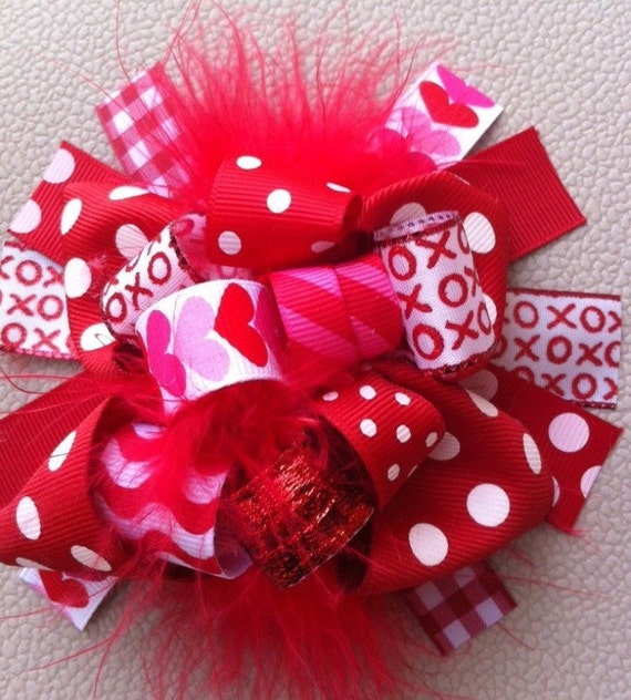 Items similar to Valentines Bow, Valentines headband, Red Bow, Heart