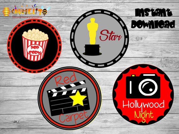 Hollywood Printable Tags / Hollywood party/ Cupcake printable