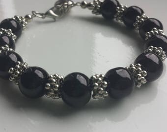 Tibetan silver and black beads bracelet