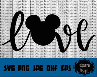 Disney SVG Mickey Head, Love, ClipArt, Iron On, Vinyl, Silhouette Cameo, Cricut, Mickey Mouse, Disney, Disneyland, Disneyworld, Disney