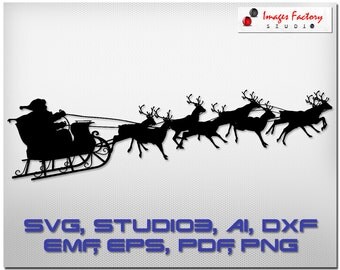 Santa Claus sled - cuttable Cricut Design Space, Silhouette, Digital Cut Files, Instant Download, svg dxf studio3 christmas, sleigh, santa