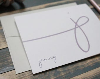 Simple Initial Custom Personalized Stationary Set | Stationery Gift | Swirly Calligraphy | Jenny