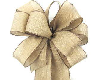 Rustic Wreath Bow - Burlap Wreath Bow - Natural Country Chic Wreath Bow