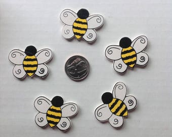 BUMBLE BEE EMBELLISHMENTS Bugs Insects Flat Back Wood Girls Baby Hairbows - Sold by 2,3 and 5 Peices