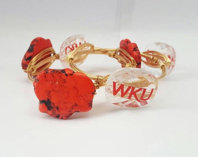 20% off Western Kentucky University Wire Wrapped Bangle set, Bracelet, Bourbon and Boweties Inspired