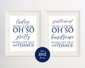 Navy Blue Wedding Bathroom Signs, Men's Bathroom Sign, his and hers bathroom signs, wedding sign, womens and mens restroom, WPC_911
