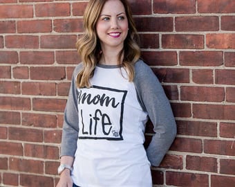 Mom Life. Baseball Tee. Women's Graphic Tee. Inspirational Tees. Grey and White. Positive Shirts. Mothers Day.
