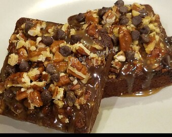 Caramel, Pecan & Chocolate Chip Turtle Brownies *Free Shipping*
