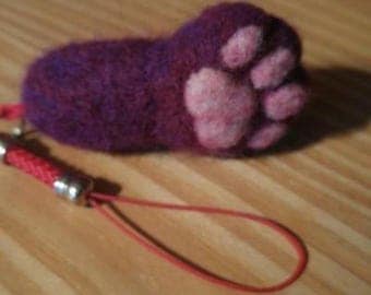 Handmade felted cat paw phone charm
