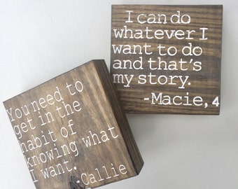 Wood Block Sign, Kid Quotes, Kid Sayings, Personalized Sign, Funny Signs, Grandparent Gift, Mother's Day Gift, Father's Day Gift