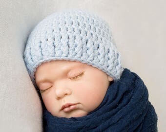 Baby boy hat / newborn hat / Crochet baby hat / basic / light blue or dark blue / baby boy / newborn gift / hospital