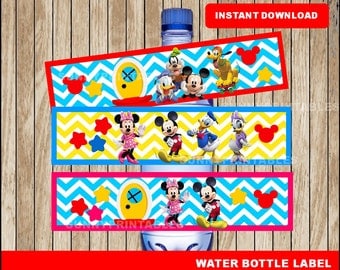 Mickey Mouse water bottle labels; printable Mickey Mouse Clubhouse water, Minnie Mouse party water bottle instant download
