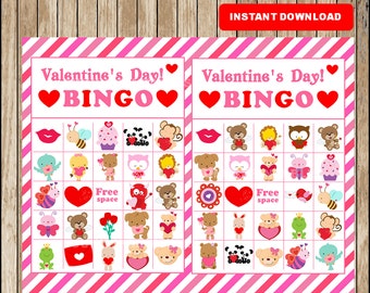 Items similar to Printable Valentine Bingo - 50 boards (4 x 4, 3 x 3. 1 ...